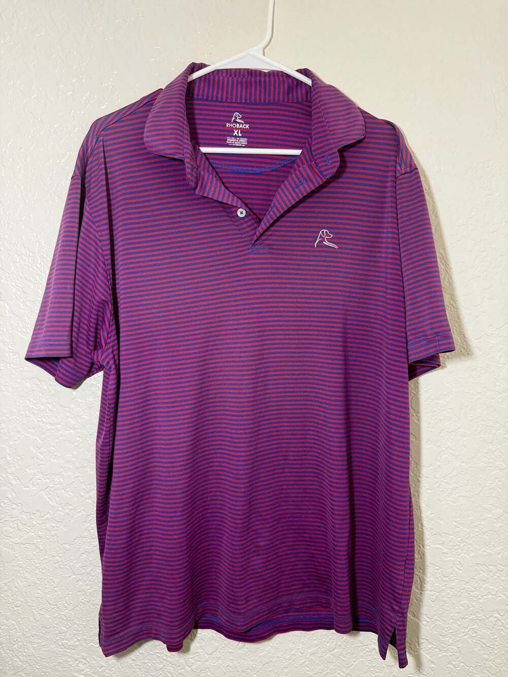 Rhoback Striped Performance Polo Size XL Red Blue Golf Shirt